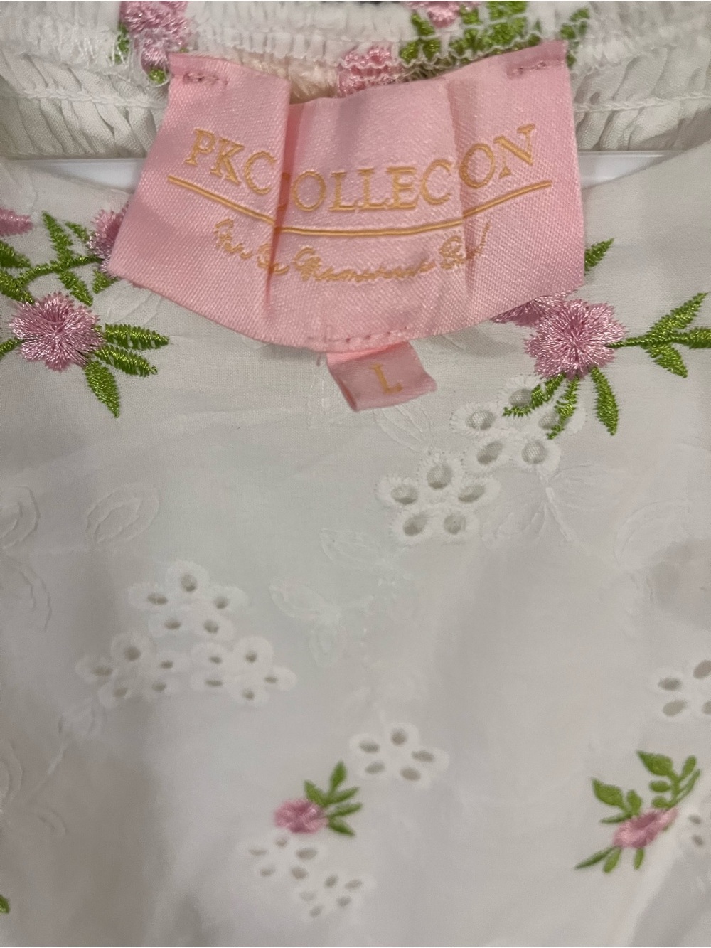 White Eyelet Maxi Dress with Pink Floral Embroidery - Picture 2 of 3